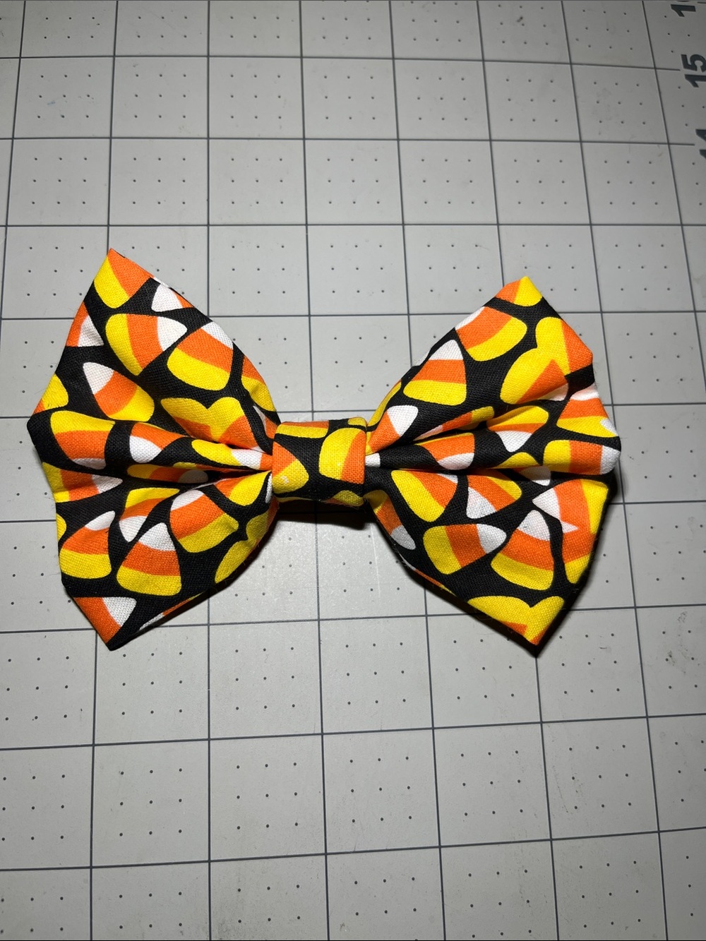 Candy Corn Pattern Girls' Hair Bow in Black, Orange & Yellow
